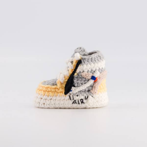 Baby Crochet Sneakers - AJ1 O-W Canary - Baby Sneakers Shop - unisex baby crochet shoes