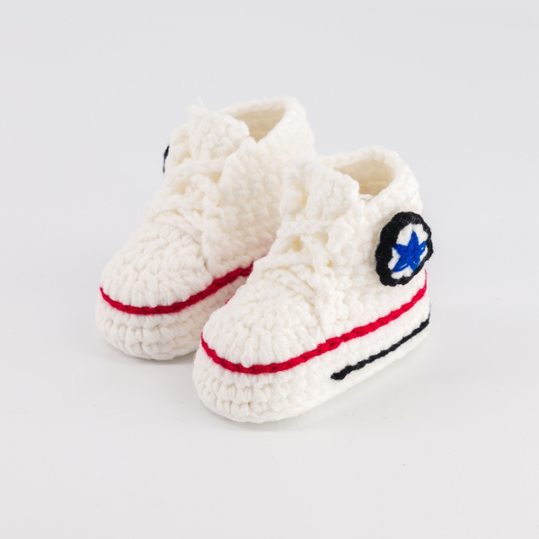 Baby Crochet Sneakers - Converse Cream - Baby Sneakers Shop - unisex baby crochet shoes