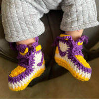 Thumbnail for Baby Crochet Sneakers - AJ1 Lakers - Baby Sneakers Shop - unisex baby crochet shoes