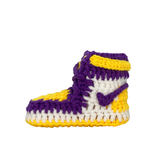 Baby Crochet Sneakers - AJ1 Lakers - Baby Sneakers Shop - unisex baby crochet shoes