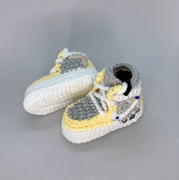 Thumbnail for Baby Crochet Sneakers - AJ1 O-W Canary - Baby Sneakers Shop - unisex baby crochet shoes