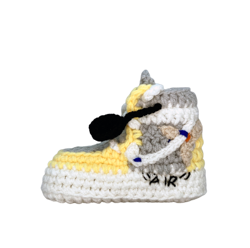 Baby Crochet Sneakers - AJ1 O-W Canary - Baby Sneakers Shop - unisex baby crochet shoes