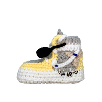Thumbnail for Baby Crochet Sneakers - AJ1 O-W Canary - Baby Sneakers Shop - unisex baby crochet shoes